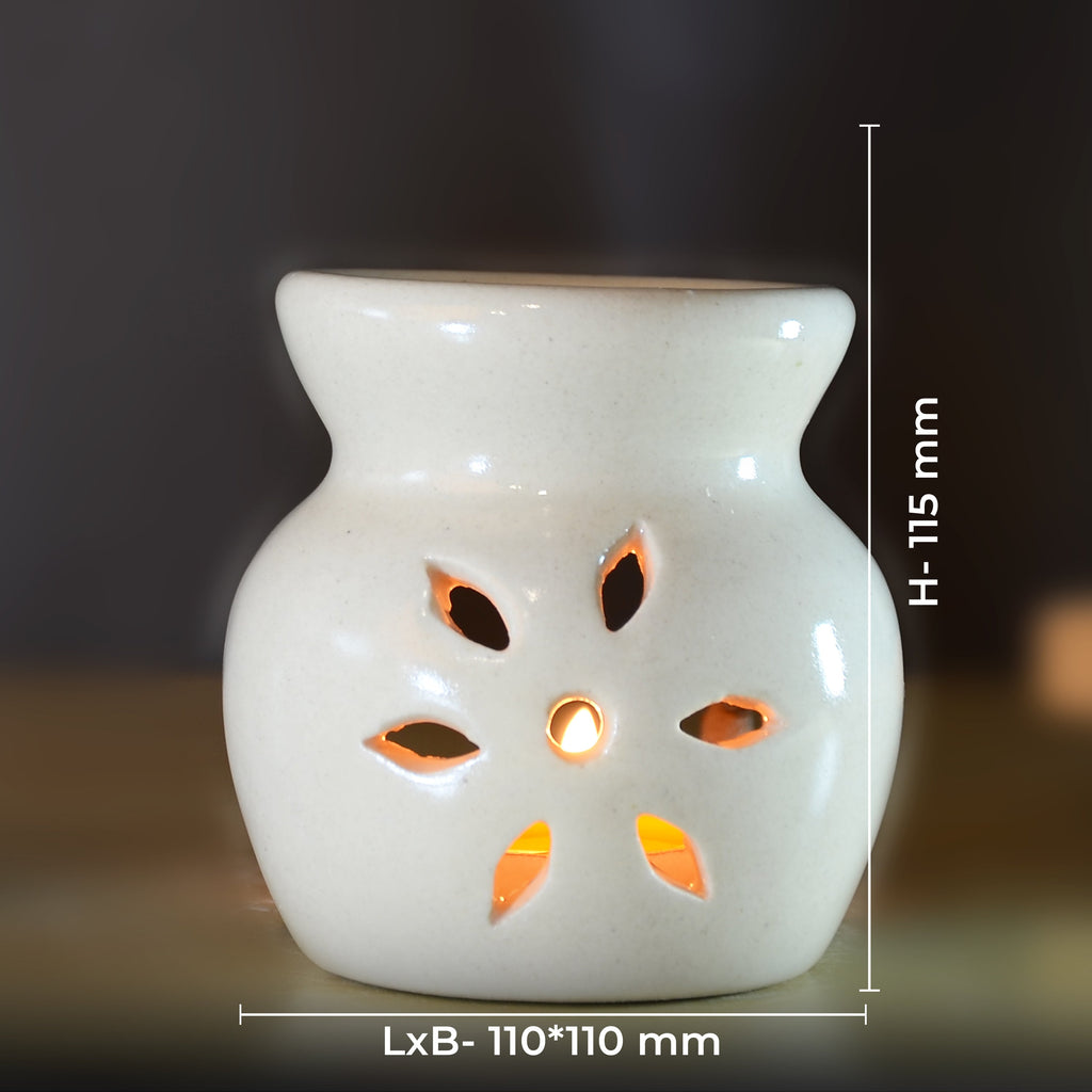 White Tealight Ceramic Floral Design Diffuser with 15 ml Fragrance Oil (Joyful Lavender)