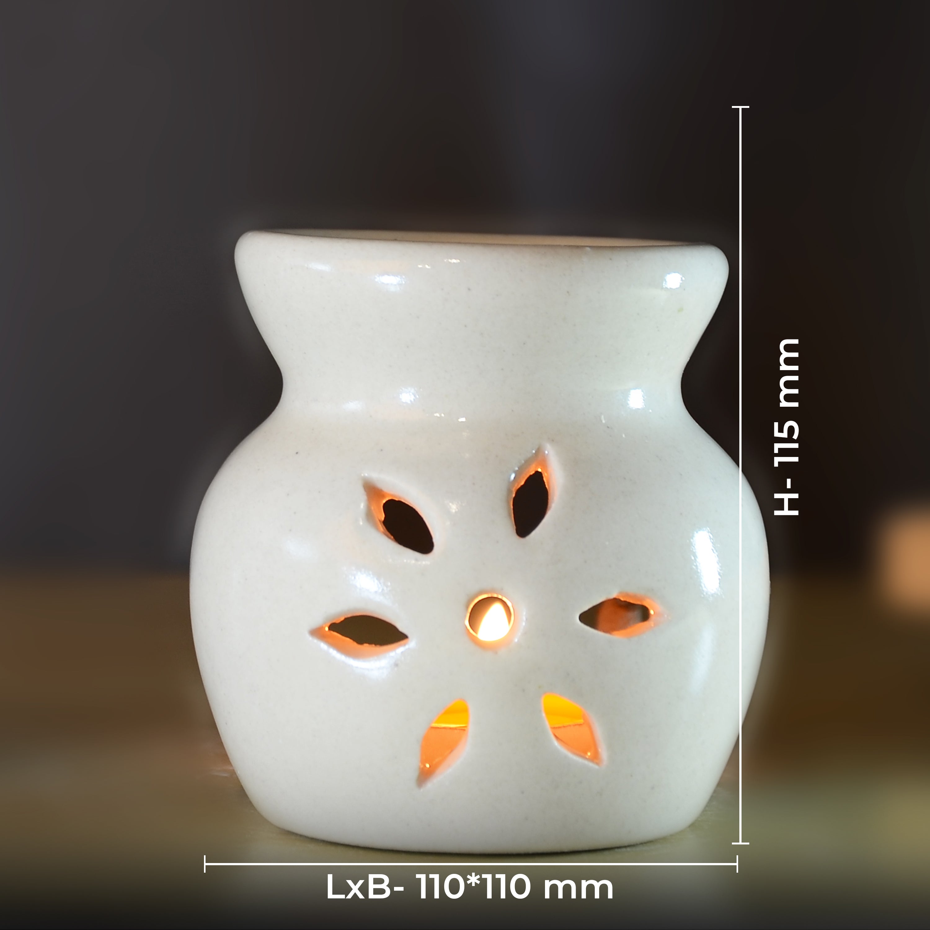 White Tealight Ceramic Floral Design Diffuser with 15 ml Fragrance Oil (Zesty Orange)