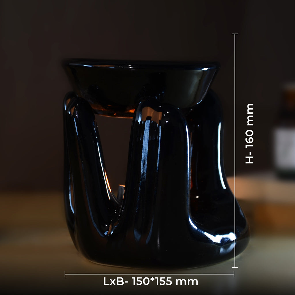 Black Tealight Ceramic Hand Design Diffuser (Natural Citronella) + Scented Tealight Candle Pack of 20 - with fragrance oil bottle