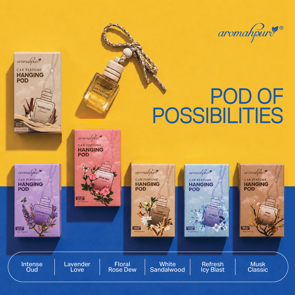 Aromahpure Car perfume hanging pod All variants - Oudh, Lavender, Rose, Sandalwood, Icy Blast, Musk