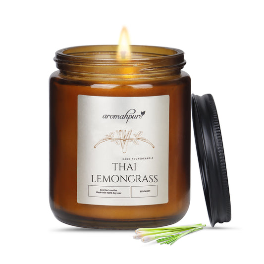 Aromahpure Soy Wax, Black Screw Jar Candles, 36 Hours Burning Time Gauranteed (Thai Lemongrass)