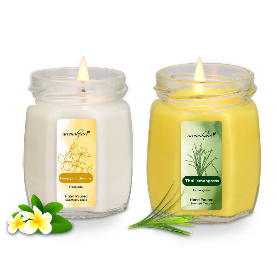 Soy Wax Small Octa Jar Candles, 50 Hours Burning Time Guaranteed | Frangipani Dreams & Thai Lemongrass)