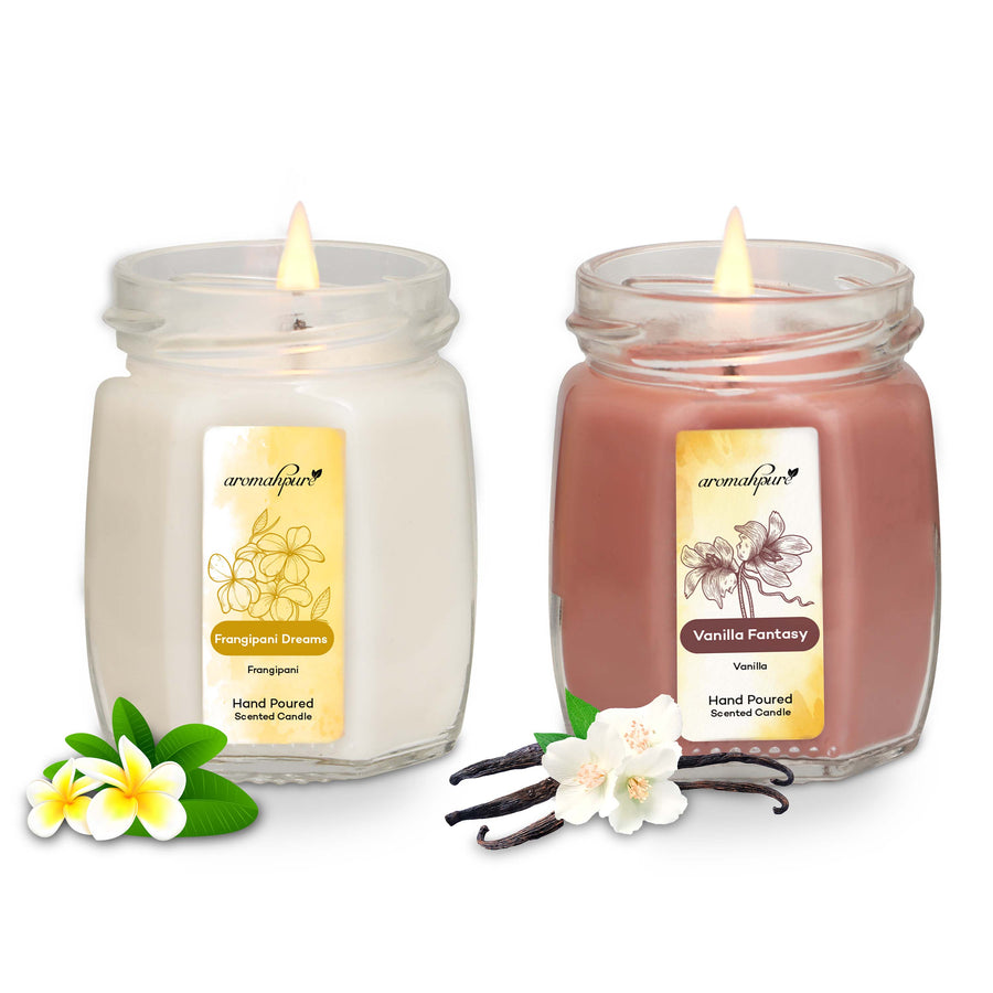 Soy Wax Small Octa Jar Candles, 50 Hours Burning Time Guaranteed | Frangipani Dreams & Vanilla Fantasy