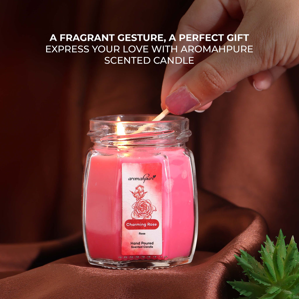 Aromahpure Frangipani Rose Candle Lifestyle Shot