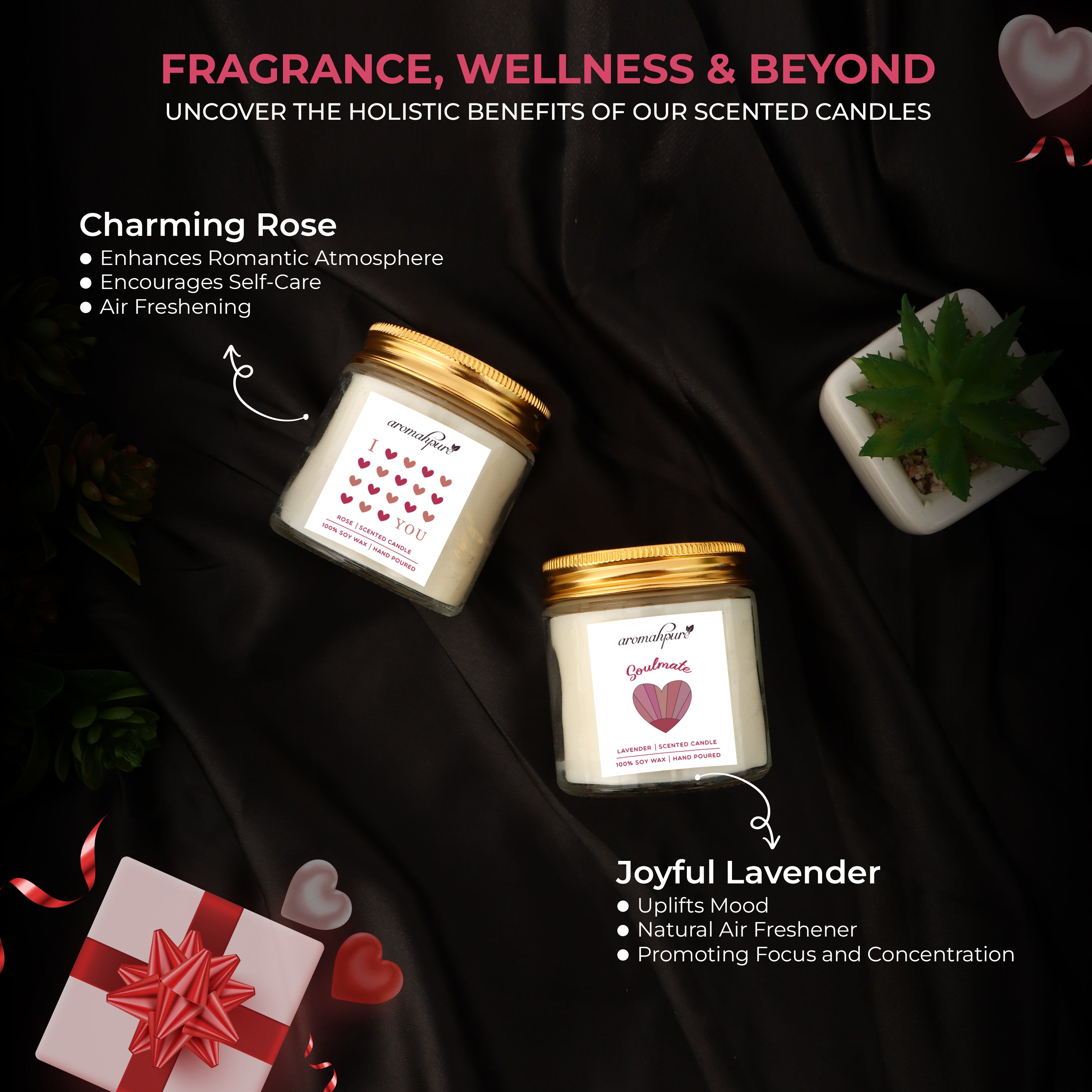 Aromahpure Soy Wax Jar Valentine Day Candles (Lavender, Rose)