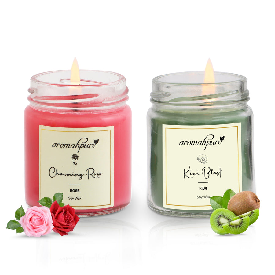 Soy Wax Round Jar 100ml Candles (Charming Rose, Kiwi Blast)