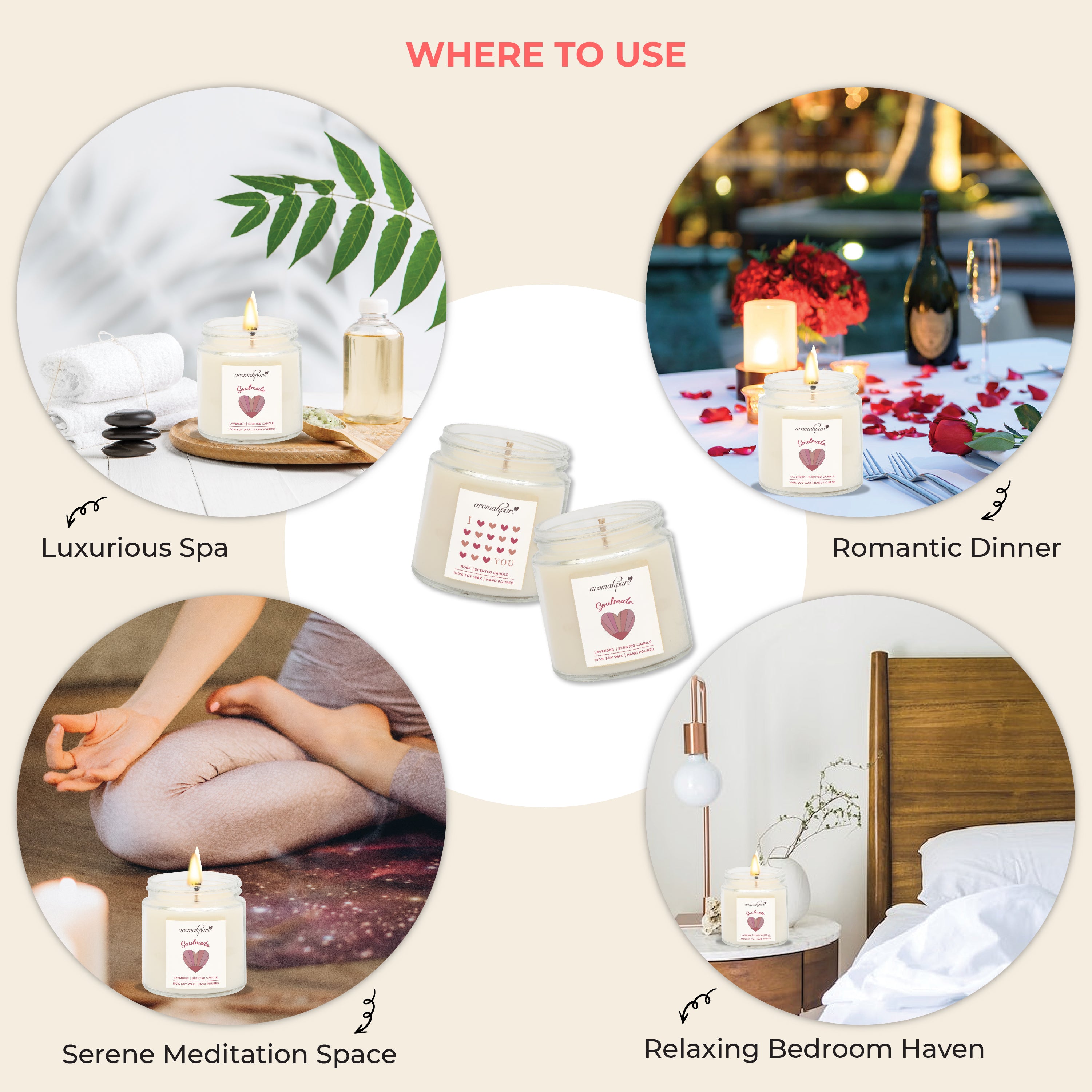 Aromahpure Soy Wax Jar Valentine Day Candles (Lavender, Rose)