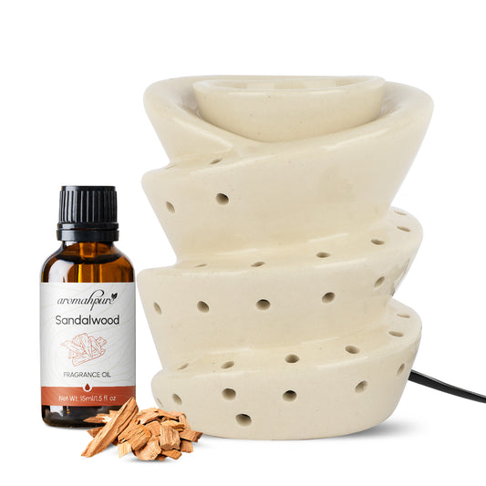 Brown Electric Ceramic Spiral Diffuser with 15 ml Fragrance Oil ( White Sandalwood )
