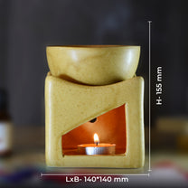 Brown Tealight Ceramic Square with Bowl Diffuser with 15 ml Fragrance Oil (Peppermint Sensation)