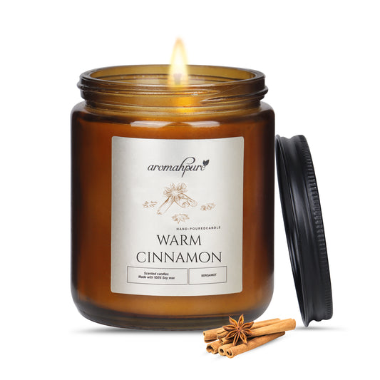 Aromahpure Soy Wax, Black Screw Jar Candles, 36 Hours Burning Time Gauranteed (Warm Cinnamon)
