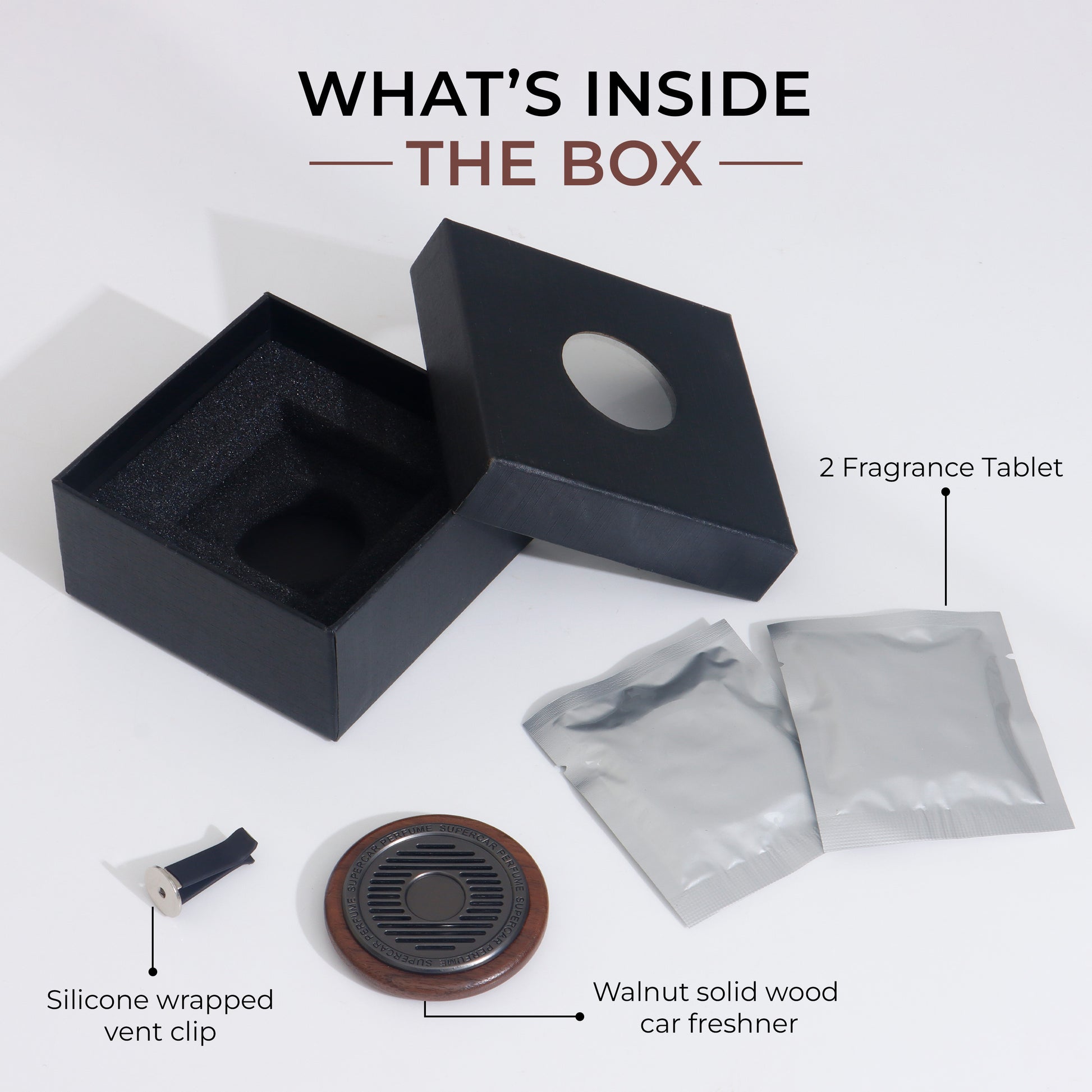 whats inside the box walnut wood car freshener