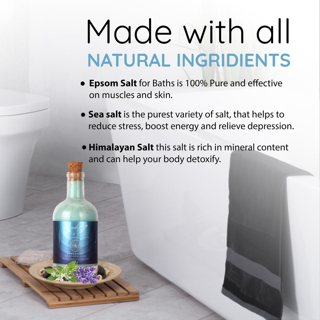 Aromahpure Bath Salt 250g Packaging with Ingredients